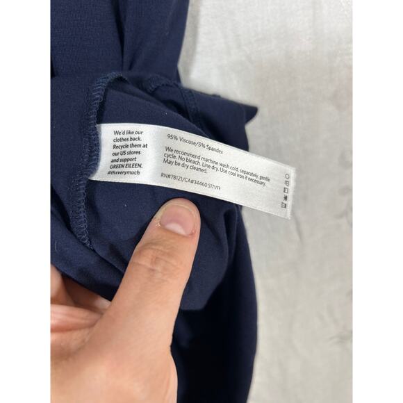 Eileen Fisher T Shirt Dress Small Navy Short Sleeve Casual Viscose Stretch Boxy - Picture 7 of 9